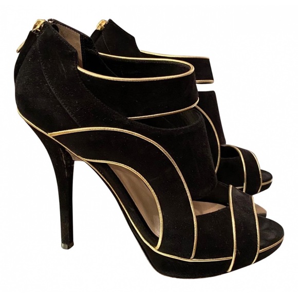 Christian Dior black and gold suede heels sz 37 - Picture 1 of 7